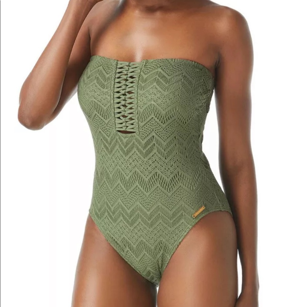 Vince Camuto Crochet Bandeau One Piece Swimsuit Color Safari Green Size 12